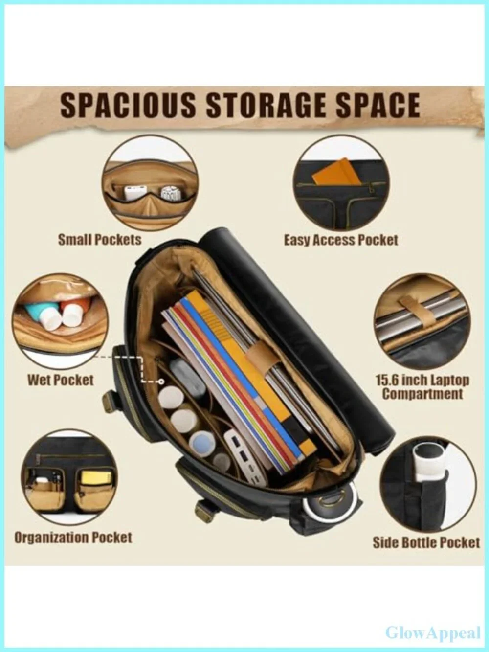 Vintage Messenger Bag with USB Port, Large Canvas PU Laptop Bag